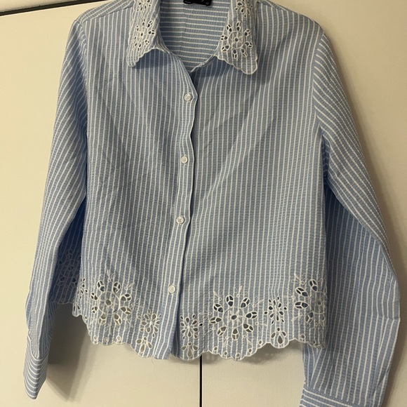 Milk & Honey Blue Striped Blouse with Lace Trim - Picture 5 of 8